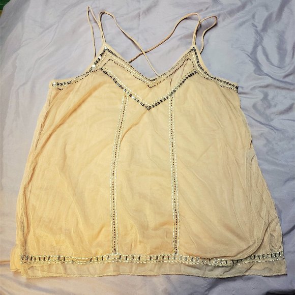 Maurices Tops - Pink Beaded Bead Mesh Camisoles